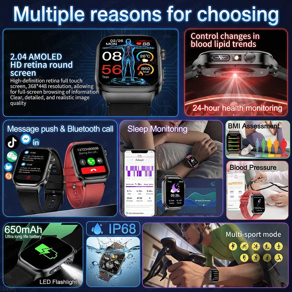 2026 Nuovo Smartwatch per Esame Fisico Micro Salutare ECG Acido Urico Lipidi Pressione Sanguigna Chiamata Bluetooth Smartwatch Per uomo
