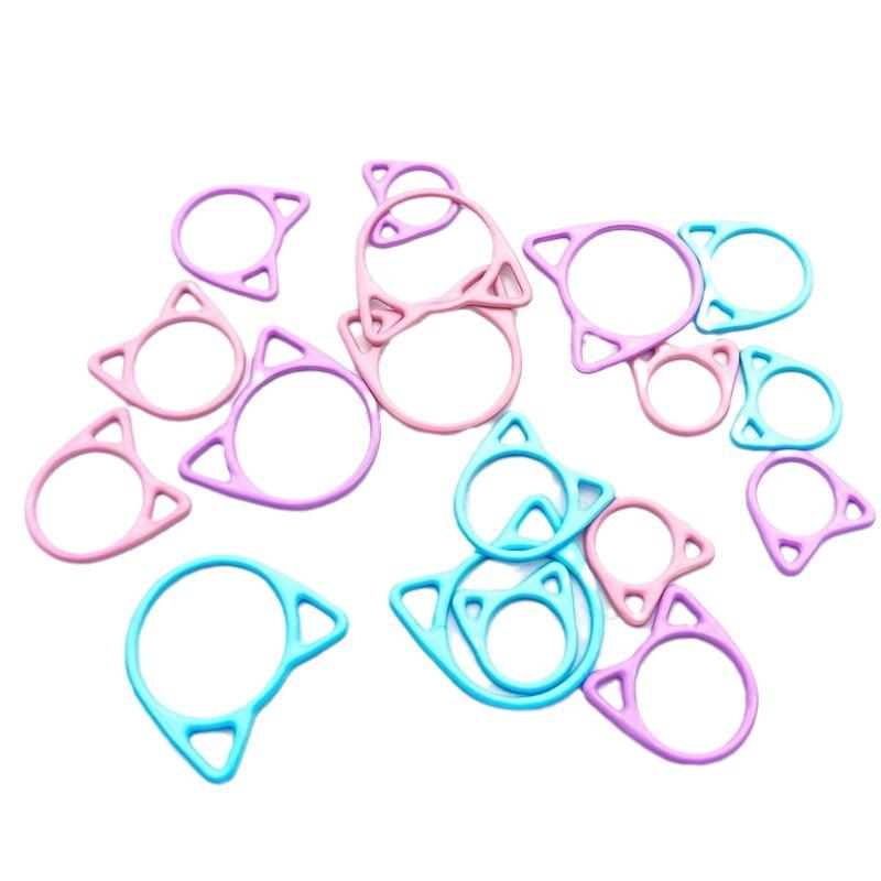 Multi-Color Cartoon Cat Stitch Markers Electroplated Metal Rings for Crochet & Knitting DIY Set