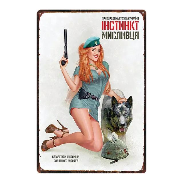 Vintage Russian Metal Plaque Pin Up Sexy Girl Tin Sign Pub Club Bar Cafe Shop Home Wall Art Decor Metal Plate Iron Painting