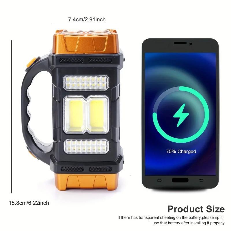 Solcelleladbar Lommelykt Høy Lumen Bærbar Arbeidslys 4 Moduser Powerbank Strømdisplay for Utendørs Camping Nødsituasjon