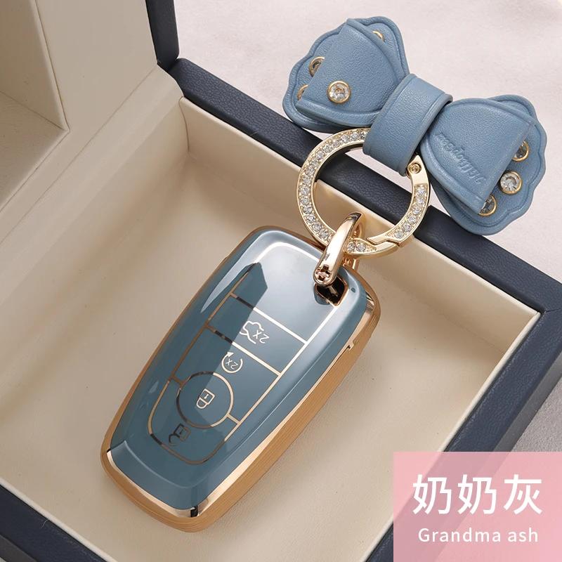 Styling Mouldings Car Key Case Cover Protect Shell Bag For Ford Fusion Mustang Explorer F150 F250 F350 EcoSport Edge S-MAX Range