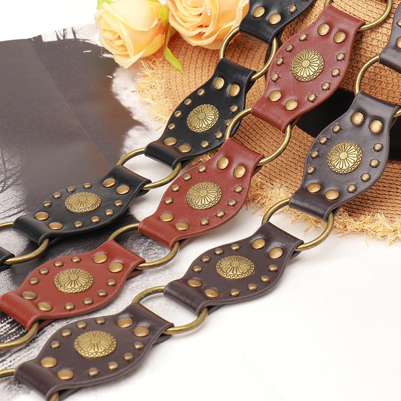 Vintage Belt Female American Heavy Industry Metal Hottie Rivet Corns Splicing Wide Waist Seal Punk Personalized Belt