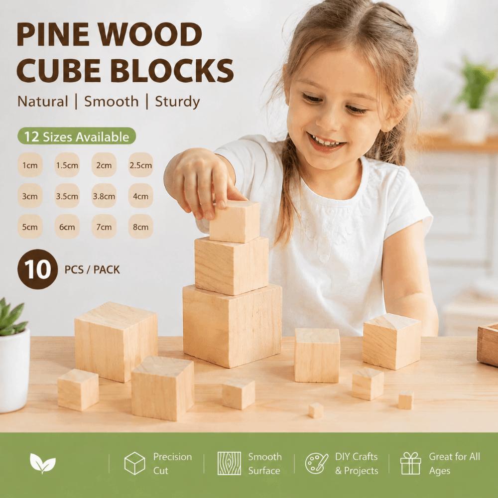 10pcs Woodwork Craft Wooden Cube Unfinished Blank Handmade Material Hobby Wooden Square Block