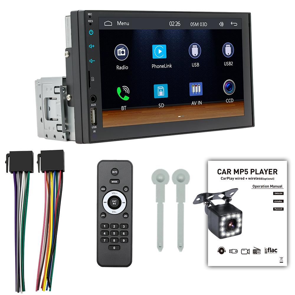 BQCC 7" 2 Din/1 Din MP5 Car Player Mirrorlink Wired Android AUTO/CarPlay USB AUX BT FM Colorful Lighting Car Stereo FX2