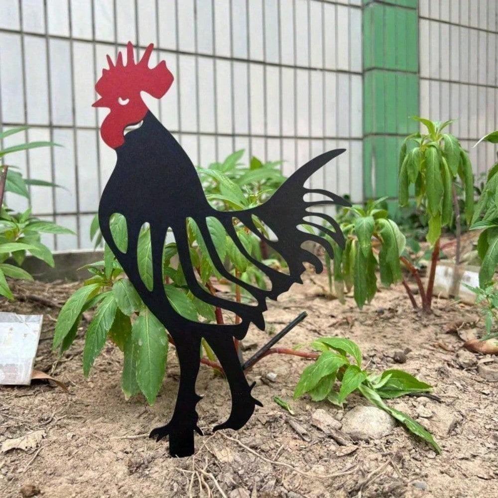 1 Piece Metal Rooster and Hen Garden Stakes Outdoor Iron Art Yard Decor Lawn Ornament Rustic Farmhouse Poultry Statue