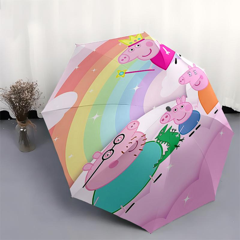 Peppa Pig Family Magic Wand Rainbow Outdoor Umbrella - Automatic Open/Closed, Foldable Design, 8-Bone Iron Frame, Festival Gift for Fans and