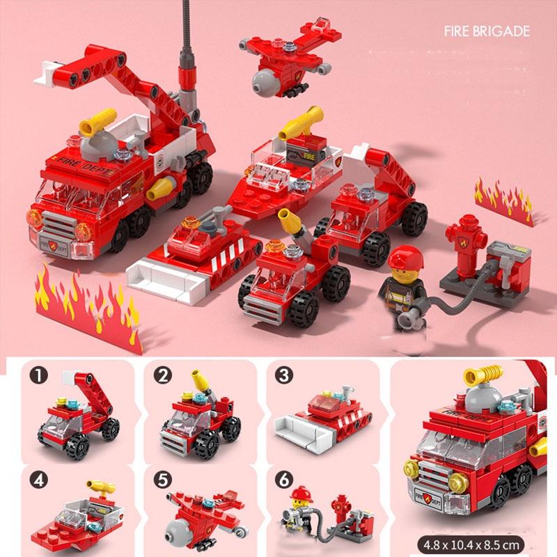 142Pcs City Fire Truck Fighting Building Blocks Sets Fire Brigade Car Model Toy Small Particles Bricks DIY Educational Toys For Children 6+