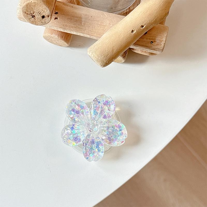 Glitter Sequins Three-Dimensional Flowers Mobile Phone Airbag Bracket Paste Ring Desktop Lazy Watching Drama Girl Heart