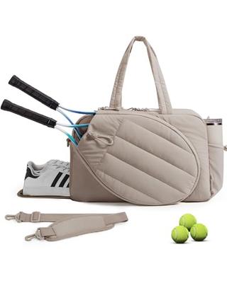 Quilted Tennis Duffle Tote Bag Shoe Compartment Holds 2 Rackets Detachable Crossbody Strap Water Bottle Pocket Bag