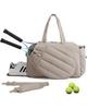 Quilted Tennis Duffle Tote Bag Shoe Compartment Holds 2 Rackets Detachable Crossbody Strap Water Bottle Pocket Bag