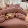 Solid INS Style Bedding Set For Adults Kids Pink Cotton Fitted Flat Sheet With Pillowcases Colorful King Queen Full Size