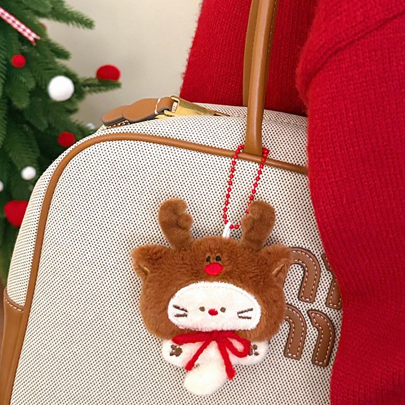 Chaveiro de Gato Pequeno Árvore de Natal Papai Noel Festa Presente Pingente de Mochila Homem de Gengibre Meias de Natal Decoração Presente para Criança