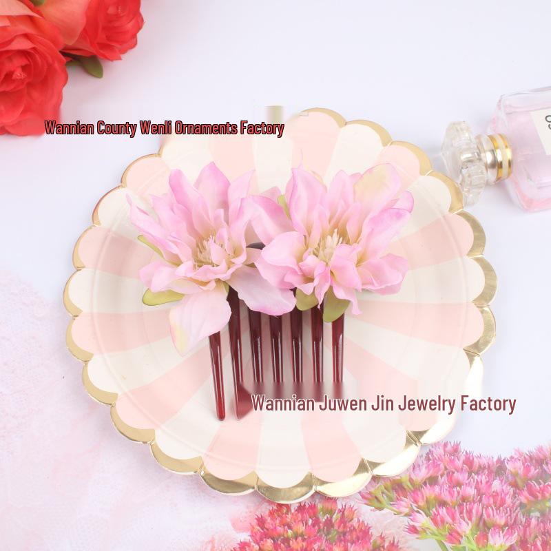 Retro Bridal Flower Hair Comb - Wedding Headdress, Updo Hairpin, Hanfu Accessories, Multiple Colors Available