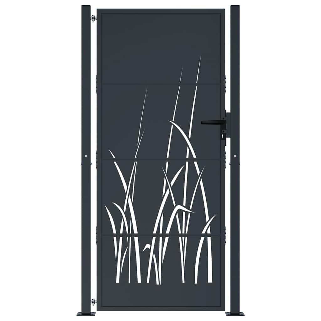 Vidaxl Furtka Ogrodowa, Antracytowa, 105X205 Cm, Stal, Motyw Trawy