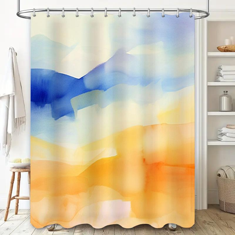 Watercolor Bathroom Shower Curtain with Blue Yellow Orange Gradient Pattern for Modern Home Decor Customizable Size