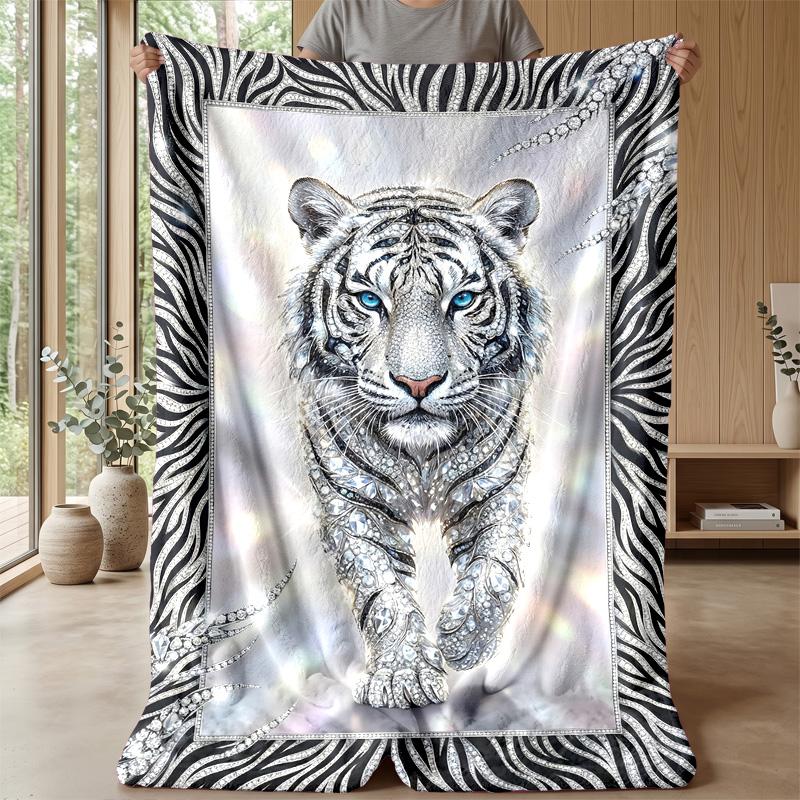 Jeweled Tiger Portrait Theme blanket Lightweight Warm Flannel Blanket Decorative Throw Blanket for Home Decoration