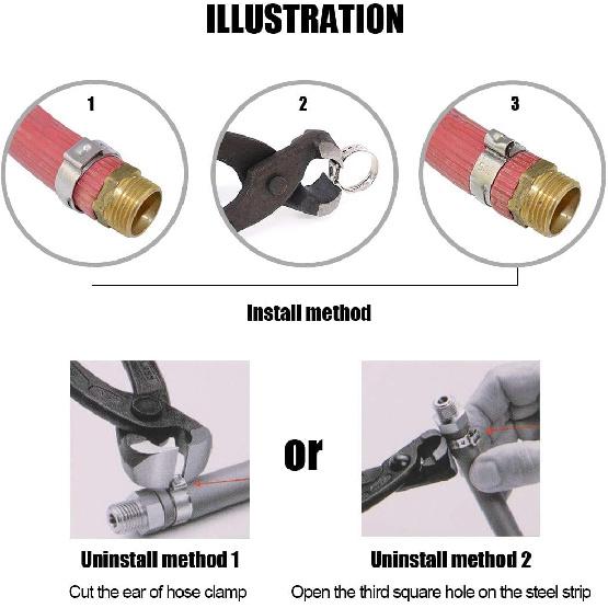 Keadic 80Pcs Single Ear Hose Clamps,1/4"-15/16" Stepless Ear Clamps with Ear Clamp Pincer 304 Stainless Steel Ear Clamps Cinch Clamp Rings Crimp Hose