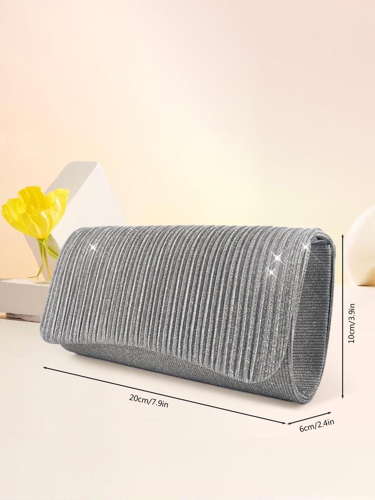 New Style Women's Shiny Pleated Crossbody Clutch - Perfect for Weddings, Cocktails, and Evening Events