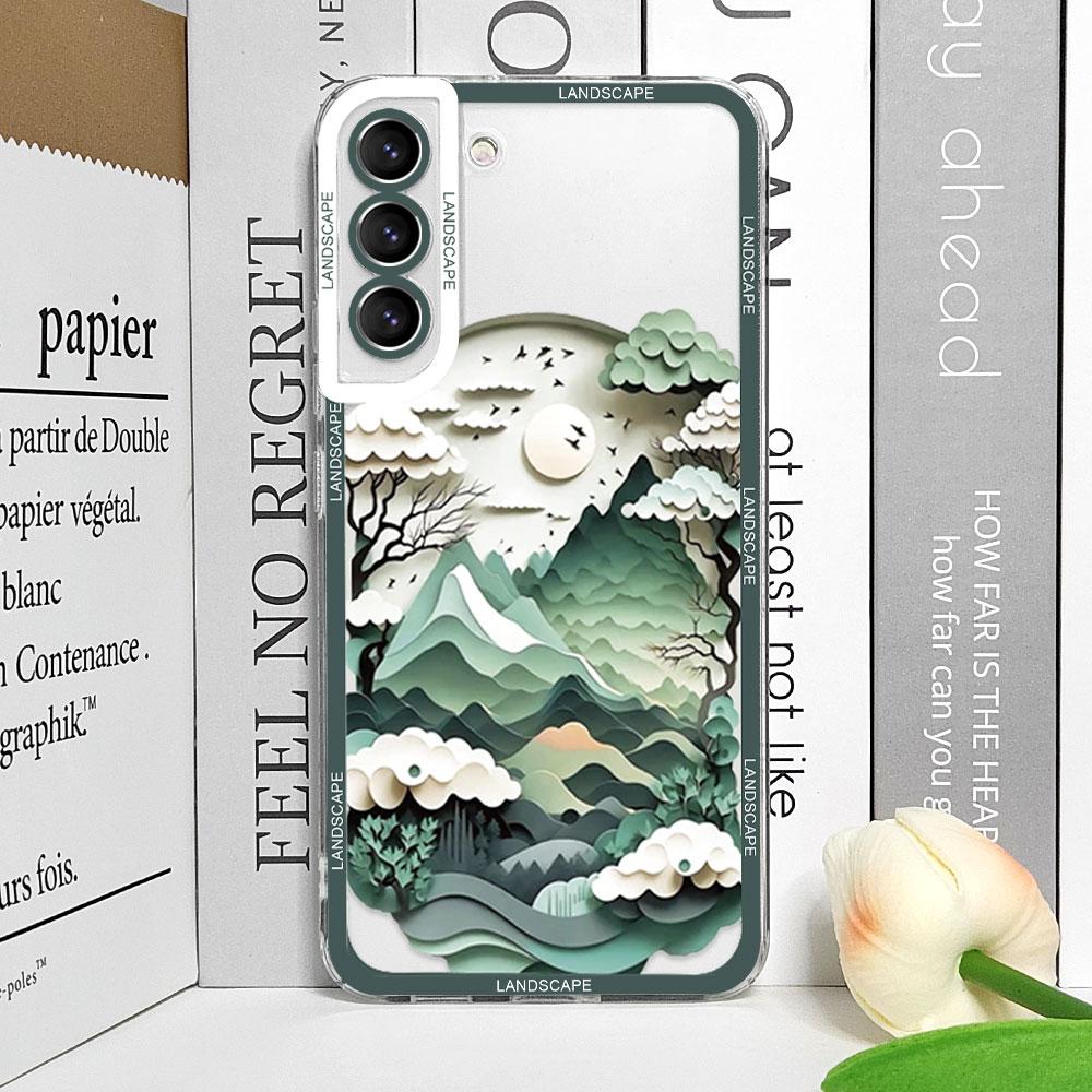 Printing Landscape Creative Mountain Transparent Phone Cases for Samsung Galaxy S22 S25 S21 S23 S24 Ultra Plus FE Covers Fundas