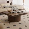 78cm Square Coffee Table for Living Room, Modern Wood Veneer Top with Parquet Pattern & Cylindrical Base, Thickened Tabletop, Easy Assembly, Walnut
