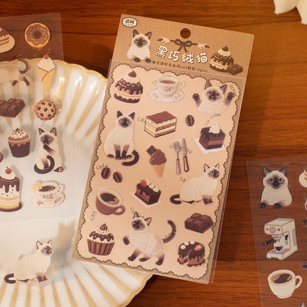 2sheets Meow Enjoys Sweet Time Series Kawaii Cartoon PET Stickers DIY Diary Scrapbook Aesthetics Stationery Stickers