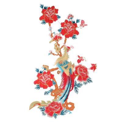 Flower Patch Phoenix Flowers Chinese Style Nylon Yarn Glossy Decorative Practical Embroidery Fabric