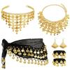 Belly Dance Costumes Bellydance Hip Scarf Wrist Bracelets Coin Head Scarf Earrings Belly Dancer Outfit Set for Womens