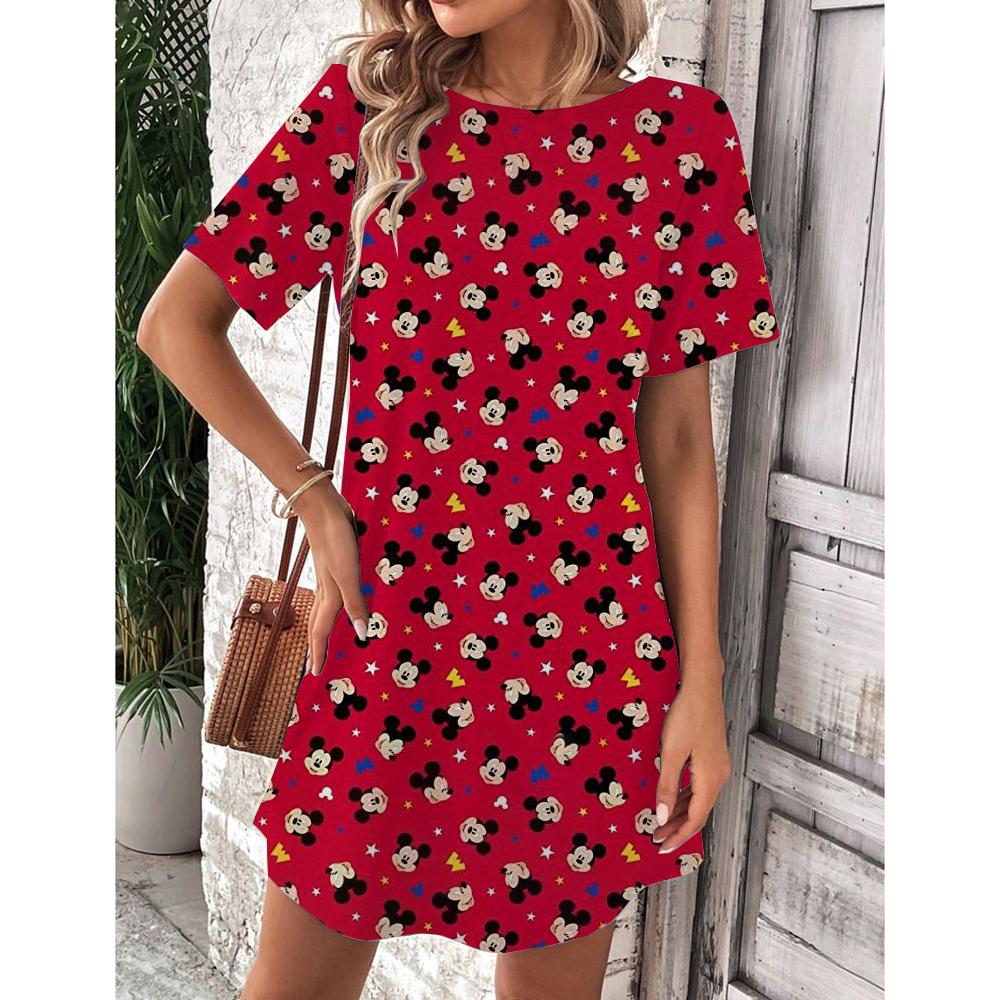 Abito estivo da donna Disney Topolino Primavera Scollo a O Manica Corta Vita Larga Abito con Volant