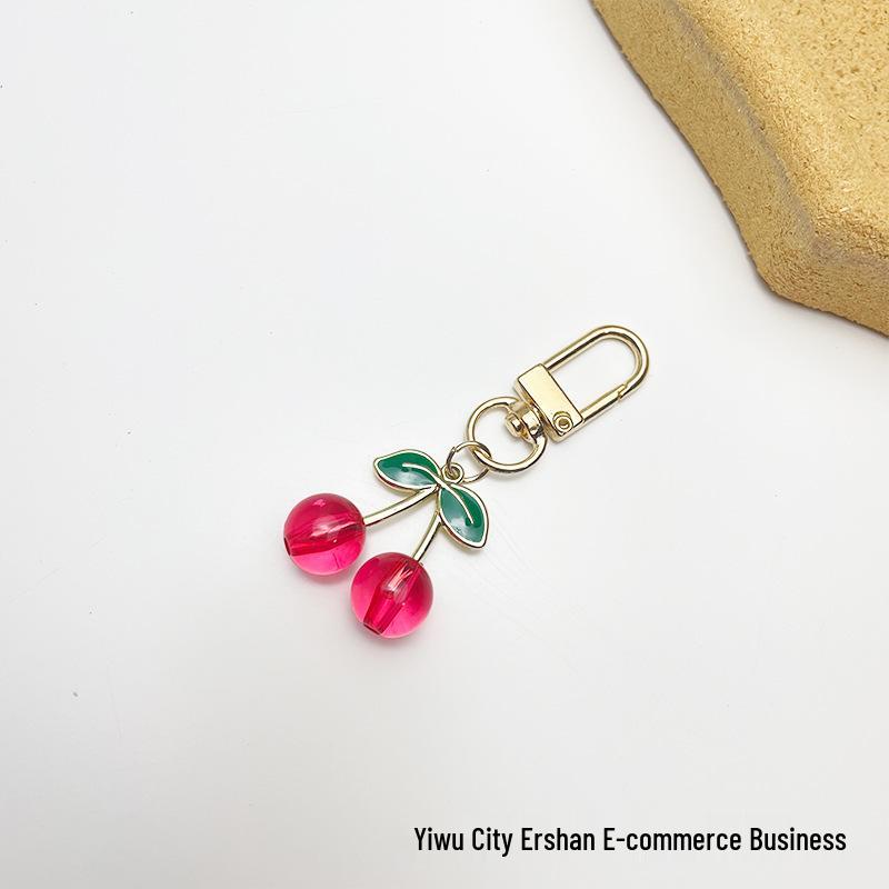 Cherry Acrylic AirPods Keychain with Heart Pendant