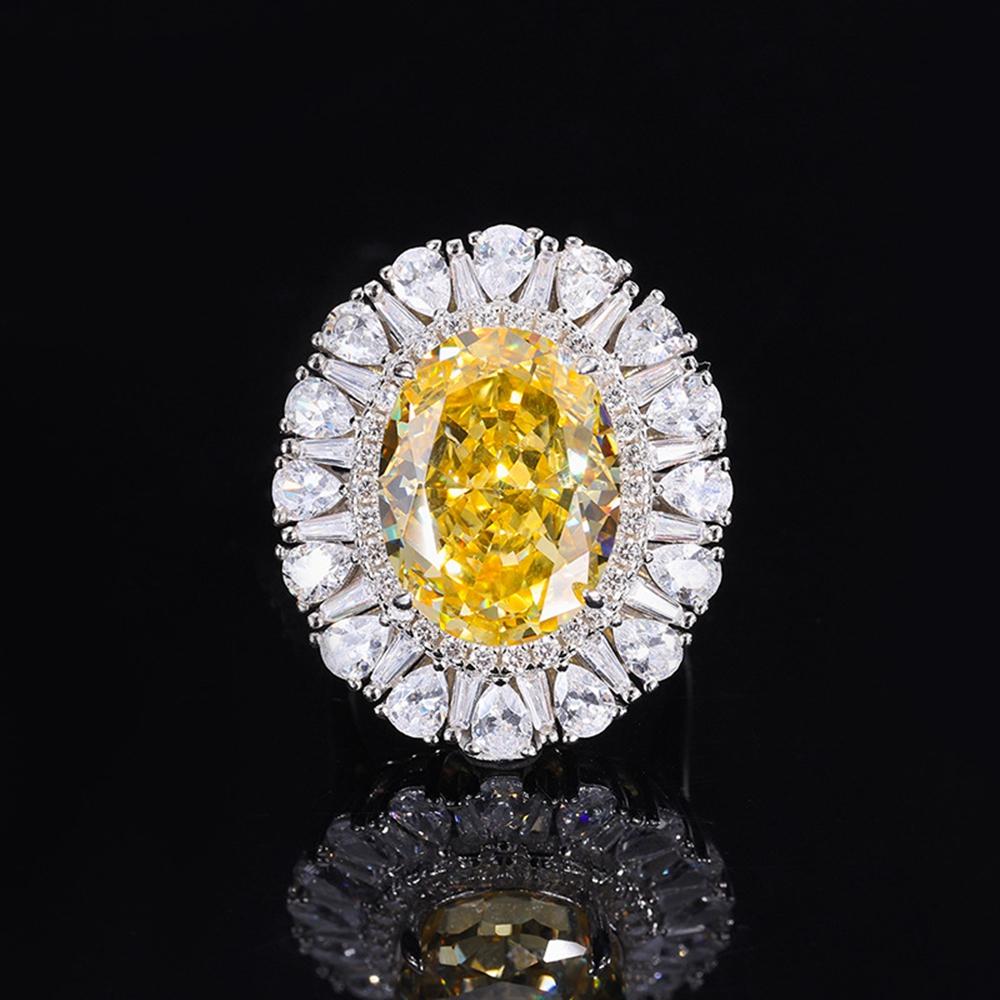 Fashion 18k Gold Plated 12 *16mm Fancy Vivid Faceted Gemstone Ring Anniversary Gift 925 Sterling Silver Fine Jewelry