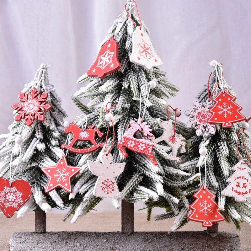 10pcs Christmas 5cm Tree Wooden Decor Xmas Home Hanging Ornaments Pendants Gift