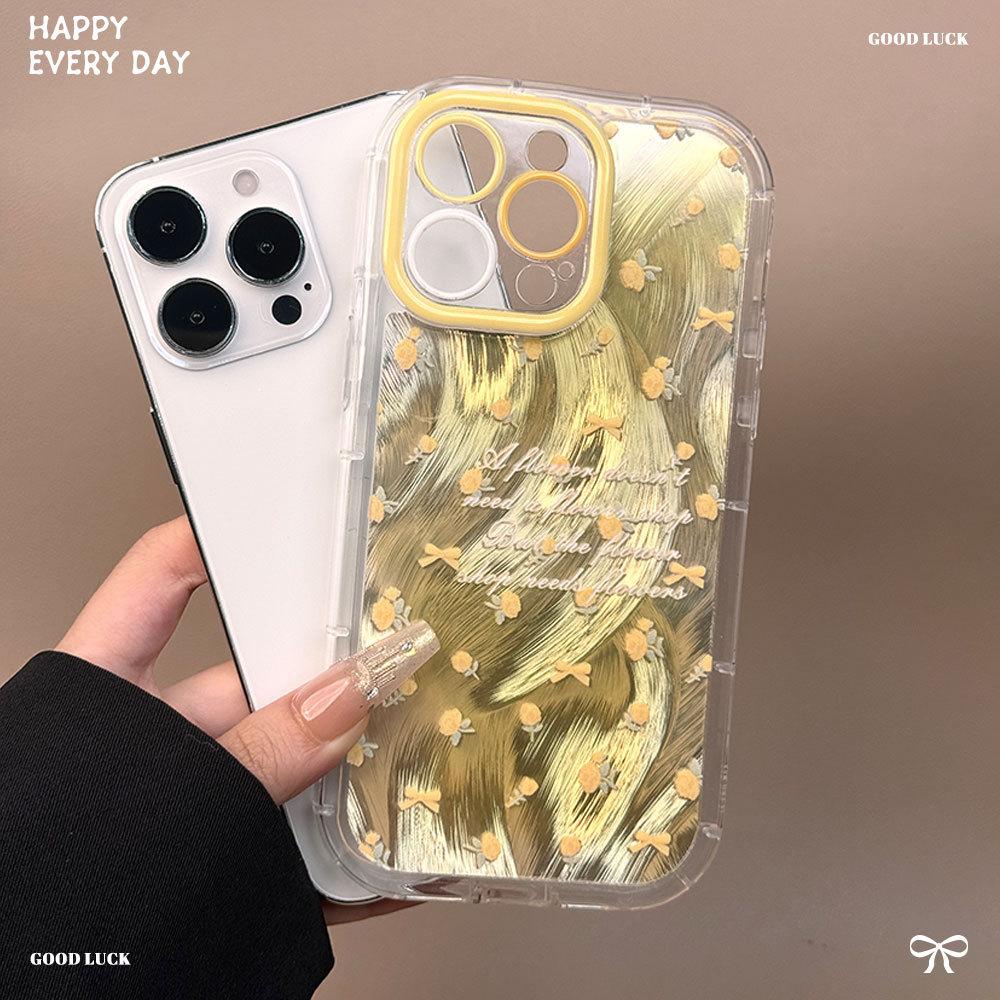 Applicable To Apple 16promax Fine Hole Feather Yarn Mobile Phone Case Iphone15 Floral Thickened Anti Fall Protection Case