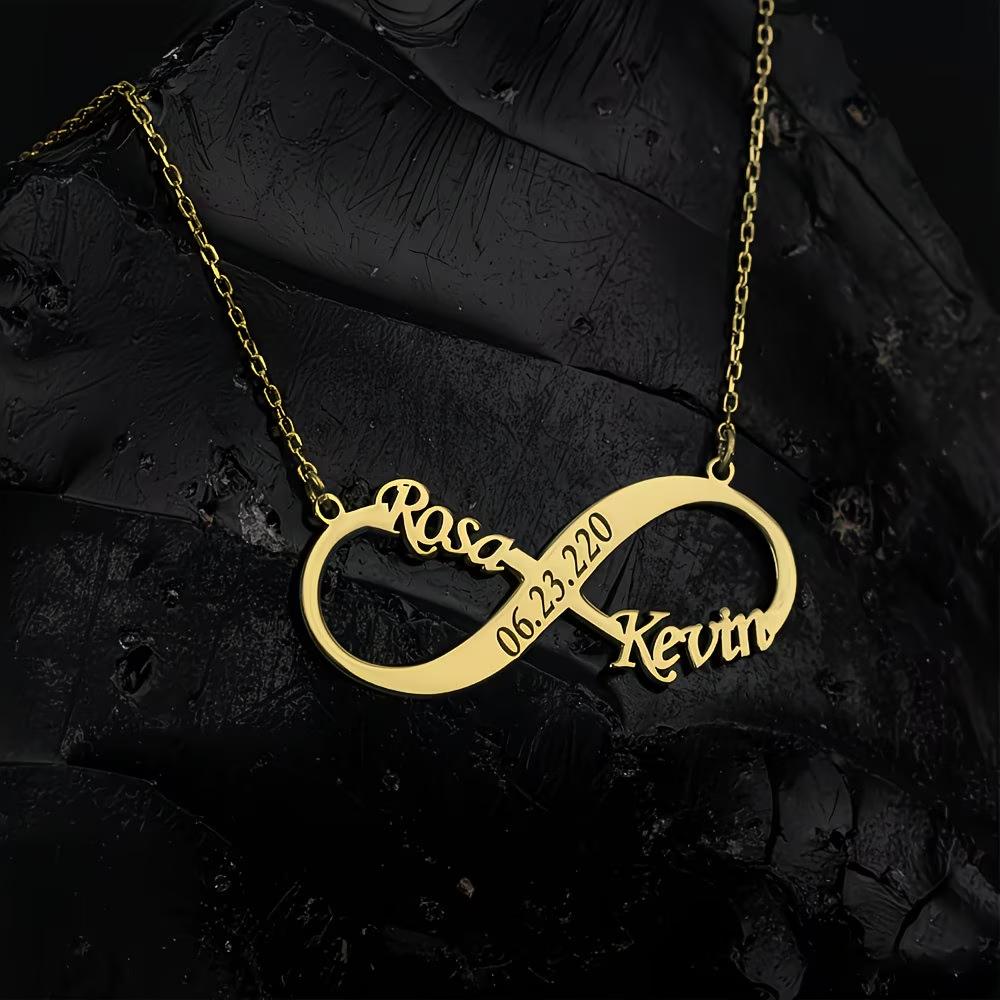 

Custom Name Infinity Necklaces Women Family Mather Personalized Stainless Steel Two Name Birth Date Necklace Jewelry Best Gift Silver