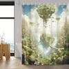 Cartoon Green Forest Mobile Castle Shower Curtain, 12 Hooks, Polyester Fabric for Bath & Shower Decor