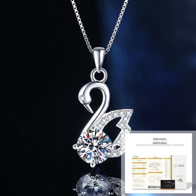 Fashionable S925 Sterling Silver Moissanite Swan Pendant Necklace for Women 925 Silver