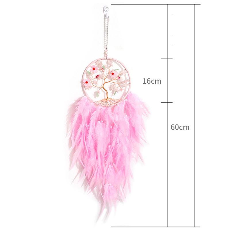 Tree of Life Dream Catcher Handmade Pink Gravel Wall Hangings Feather Craft Home Decor Wind Chimes DreamCatchers Room Decorate