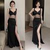 Low-cut Sexy Suspender Evening Dress Perspective and Thin Public Relations Catwalk Dress Long Dress Hotel Clubhouse Dress