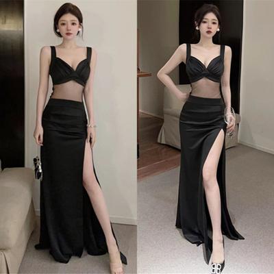 Low-cut Sexy Suspender Evening Dress Perspective and Thin Public Relations Catwalk Dress Long Dress Hotel Clubhouse Dress