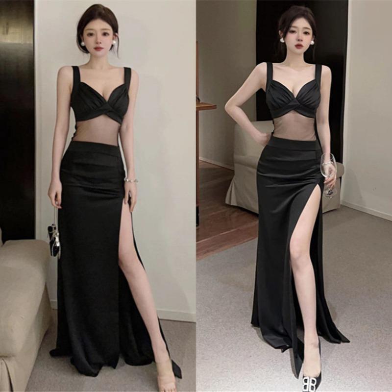 Low-cut Sexy Suspender Evening Dress Perspective and Thin Public Relations Catwalk Dress Long Dress Hotel Clubhouse Dress