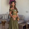 Foreign Trade Summer New Solid Color Sleeveless Backless Metal Buckle One-word Shoulder Top Skirt Suit Women