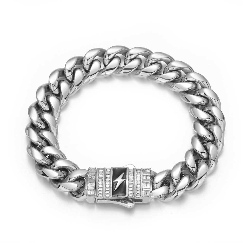 NUOYA Stainless Steel Cuban Link Bracelet Customizable Logo Unisex Iced Out Diamond Clasp Cuban Chain Bracelet for Men