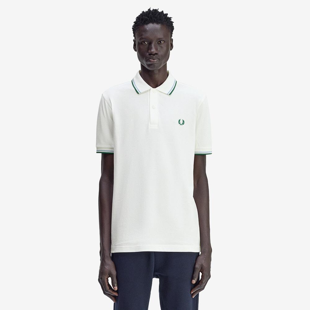 Fred Perry [M3600] Twin Tip Fred Perry Shirt - Snow White/Track Blue/Sport Green Afpm2533600-Z52