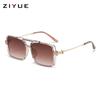 Korean Retro Metal Square Unisex Sunglasses - Blush, Anti-UV