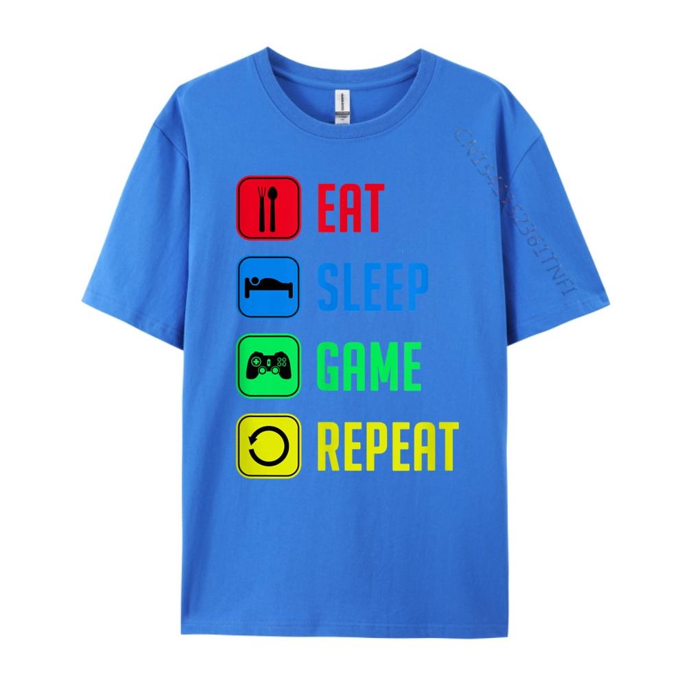 Eat Sleep Game Epeat Blue And White Graphic T Shirts Sale Casual Black Graphic Tees Clothes Korean