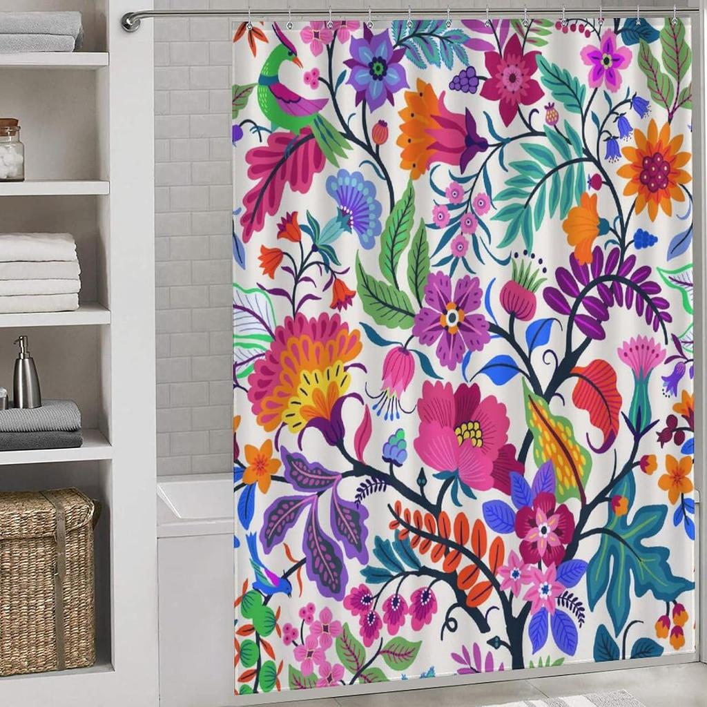 Boho Floral Shower Curtain for Bathroom,Colorful Mandala Tropical Flower Vibrant Ethnic Paisley Print Bohemian Unique Vintage