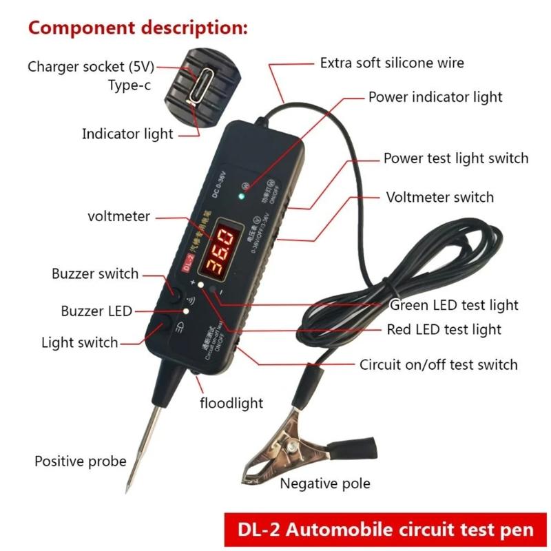 Auto-Stromkreisprüfer DC0-36V Fahrzeug-Pulssensor-Signal LED-Licht Prüfstift Sonde Auto-Spannungsmesser Elektrisches Werkzeug