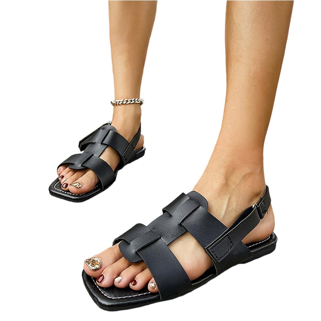 Summer Women's Square Headed Tape Woven Beach Sandals