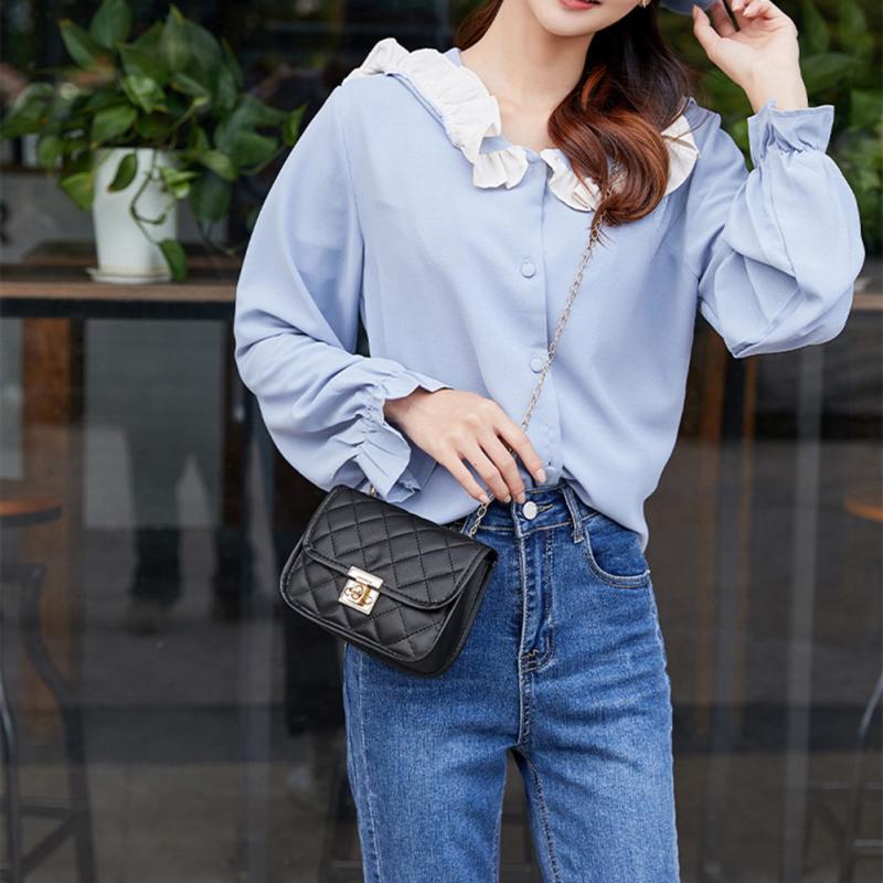 Women Quilted Crossbody Shoulder Bag With Chain Strap Solid Color Pu Leather Small Square Bag