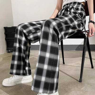 Übergröße 3XL 4XL Jogginghose Damen weites Bein Hose Retro Hohe Taille Schachbrettgitter Elastisch Damen Hose schwarz locker Lange Hose