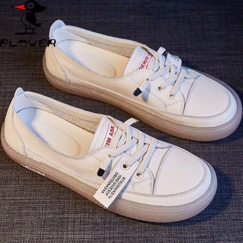 Little White Shoes Women's Autumn New Trendy Beef Tendon Sole Shallow Mouth Lace-up Lazy Shoes Soft Sole Student Single Shoes Women